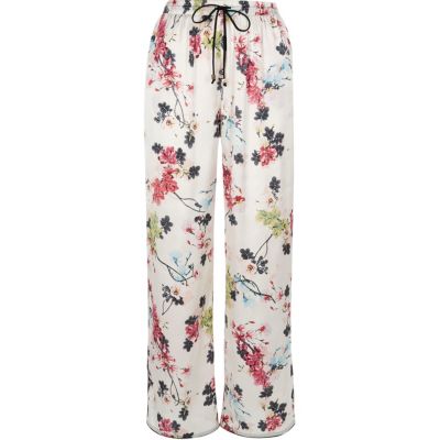 White floral print pyjama trousers